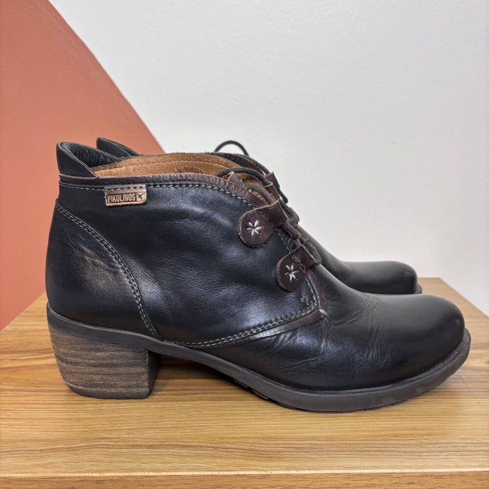 Pikolinos Le Mans Black Leather Ankle Boots Womens Sz 39 US 8.5 Academia Cottage